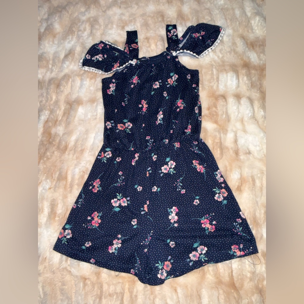 Girls Navy Floral Dot Sundress